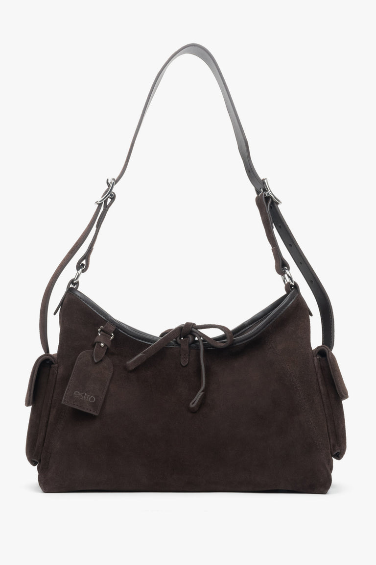 Women's Dark Brown Shoulder Bag in Soft Genuine Velour Estro ER00118932.