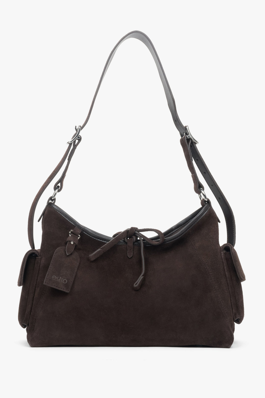 Women's Dark Brown Shoulder Bag in Soft Genuine Velour Estro ER00118932.
