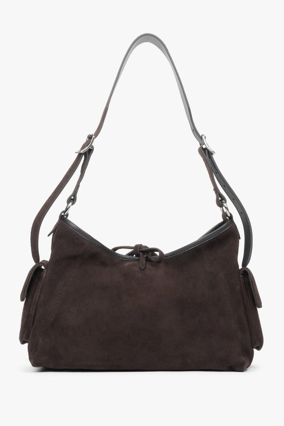 Dark brown women’s shoulder bag in soft genuine Velour.