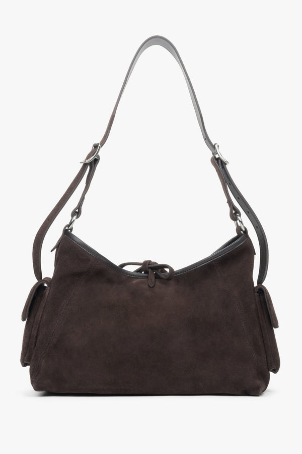 Dark brown women’s shoulder bag in soft genuine Velour.