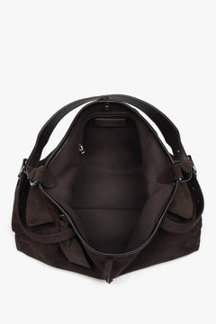 Soft genuine Velour dark brown shoulder bag for women, Estro.