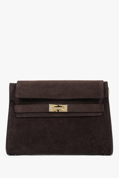Women’s Dark Brown Shoulder Bag made of Premium Italian Genuine Velour Estro ER00118736.