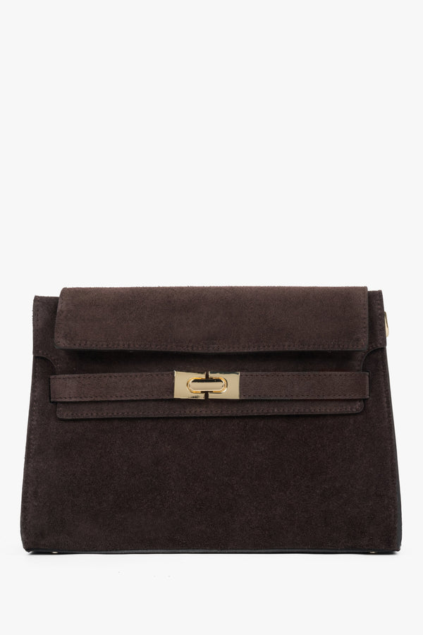 Women’s Dark Brown Shoulder Bag made of Premium Italian Genuine Velour Estro ER00118736.