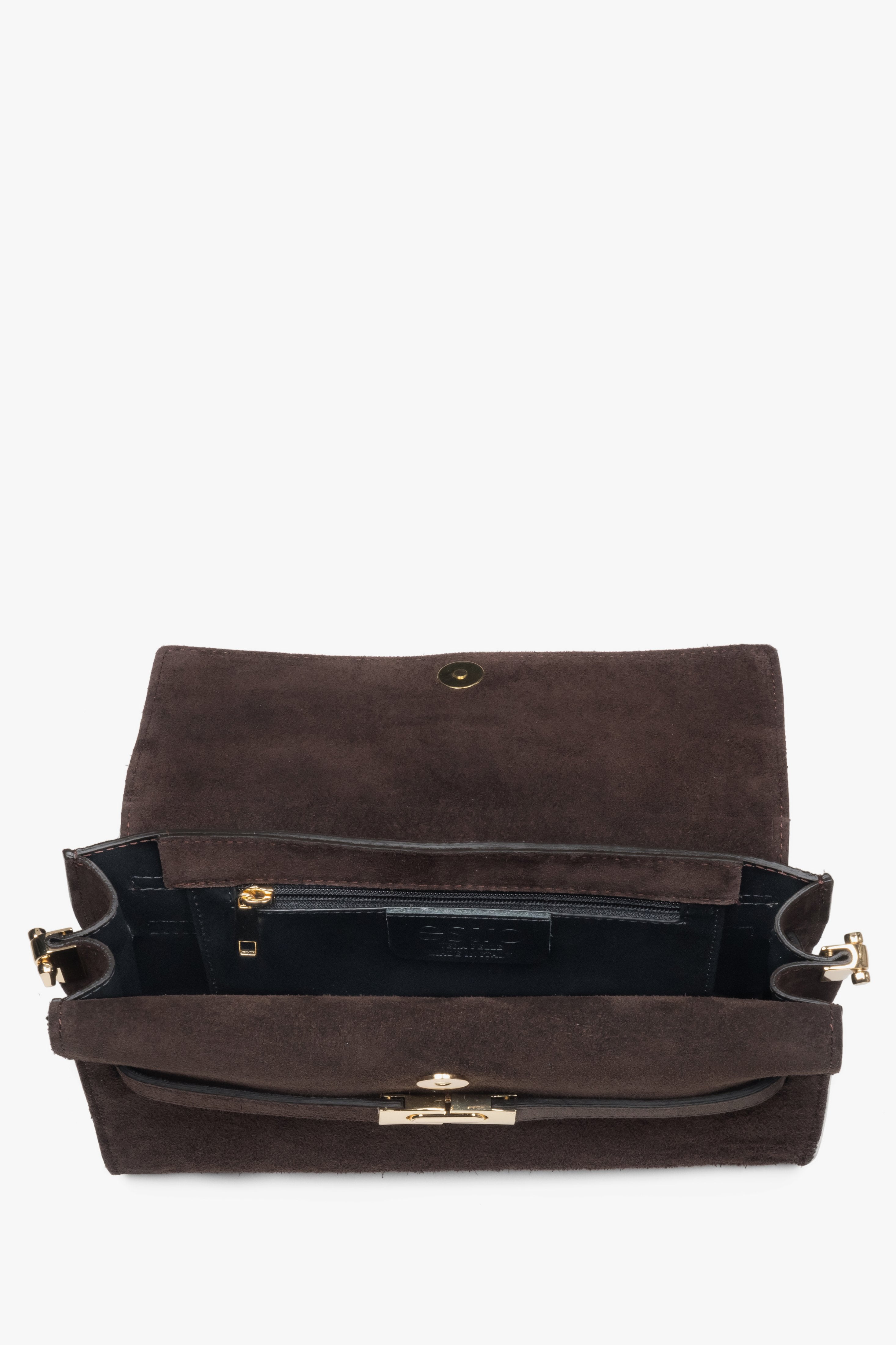 Dark brown women’s shoulder bag Estro, made of Premium Italian genuine velour.
