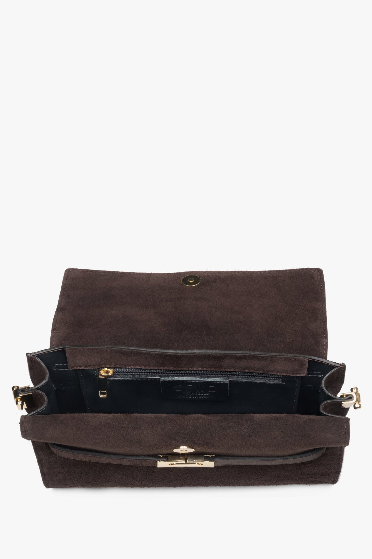 Dark brown women’s shoulder bag Estro, made of Premium Italian genuine velour.