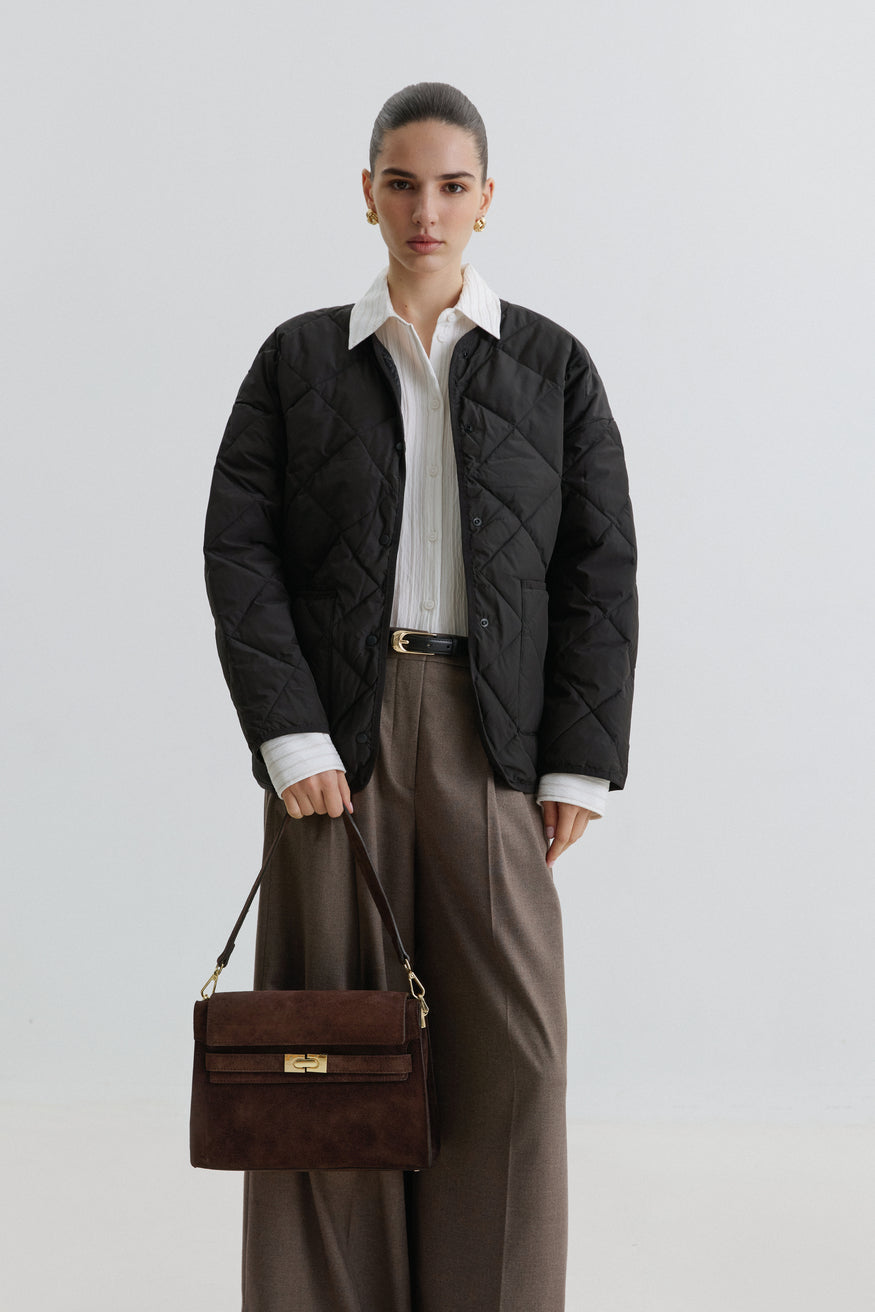 Shoulder bag for women, dark brown, made of Premium Italian genuine velour, Estro.