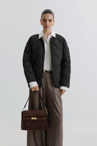 Shoulder bag for women, dark brown, made of Premium Italian genuine velour, Estro.