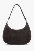 Women's Dark Brown Shoulder Bag made of Premium Genuine Italian Velour Estro ER00118162.