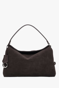 Women’s Dark Brown Shoulder Bag Made of Genuine Velour Estro ER00119788.