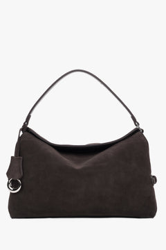 Women’s Dark Brown Shoulder Bag Made of Genuine Velour Estro ER00119788.