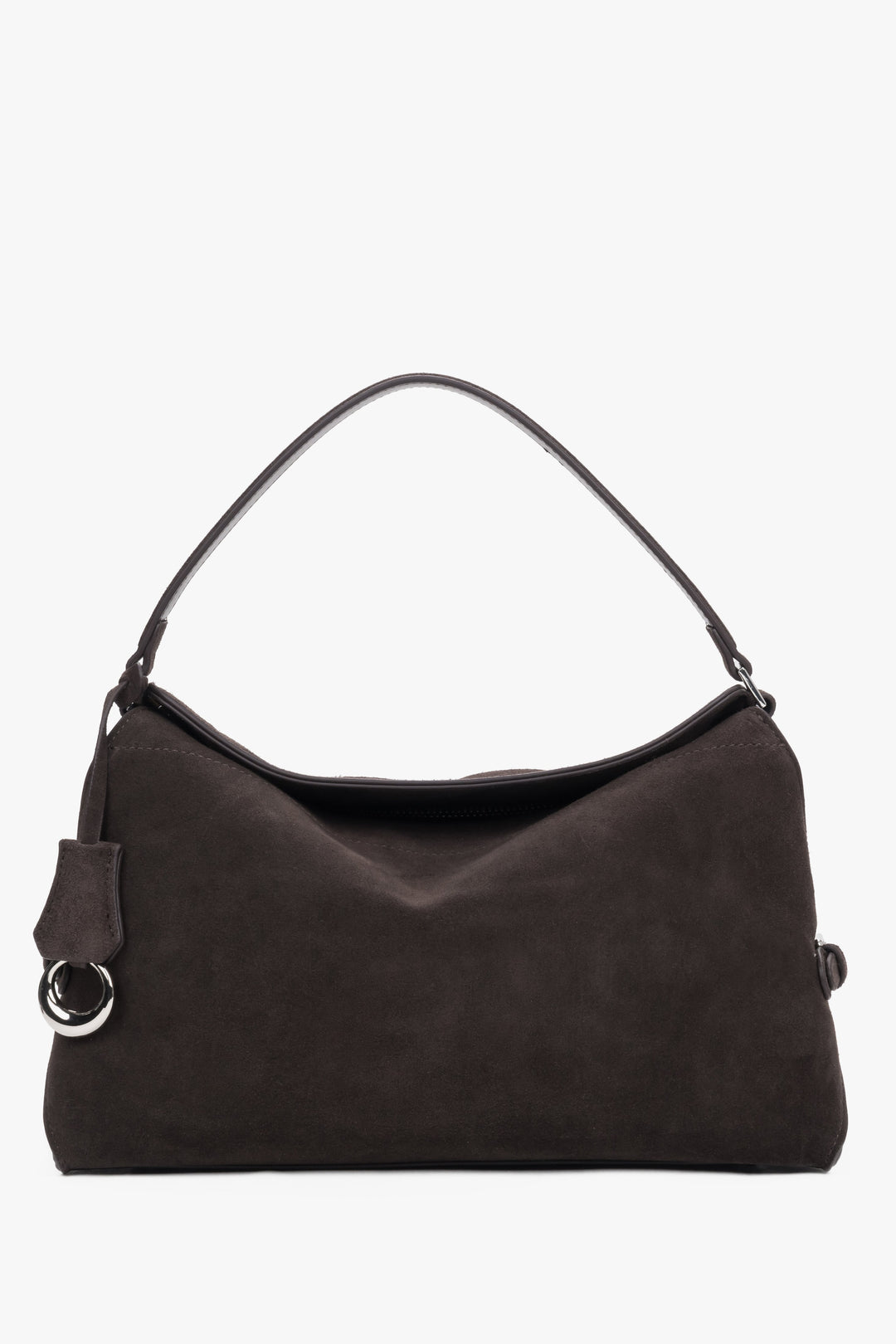 Women’s Dark Brown Shoulder Bag Made of Genuine Velour Estro ER00119788.
