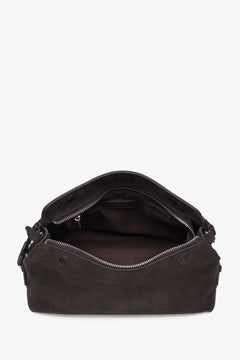 Women’s dark brown shoulder bag made of genuine velour.