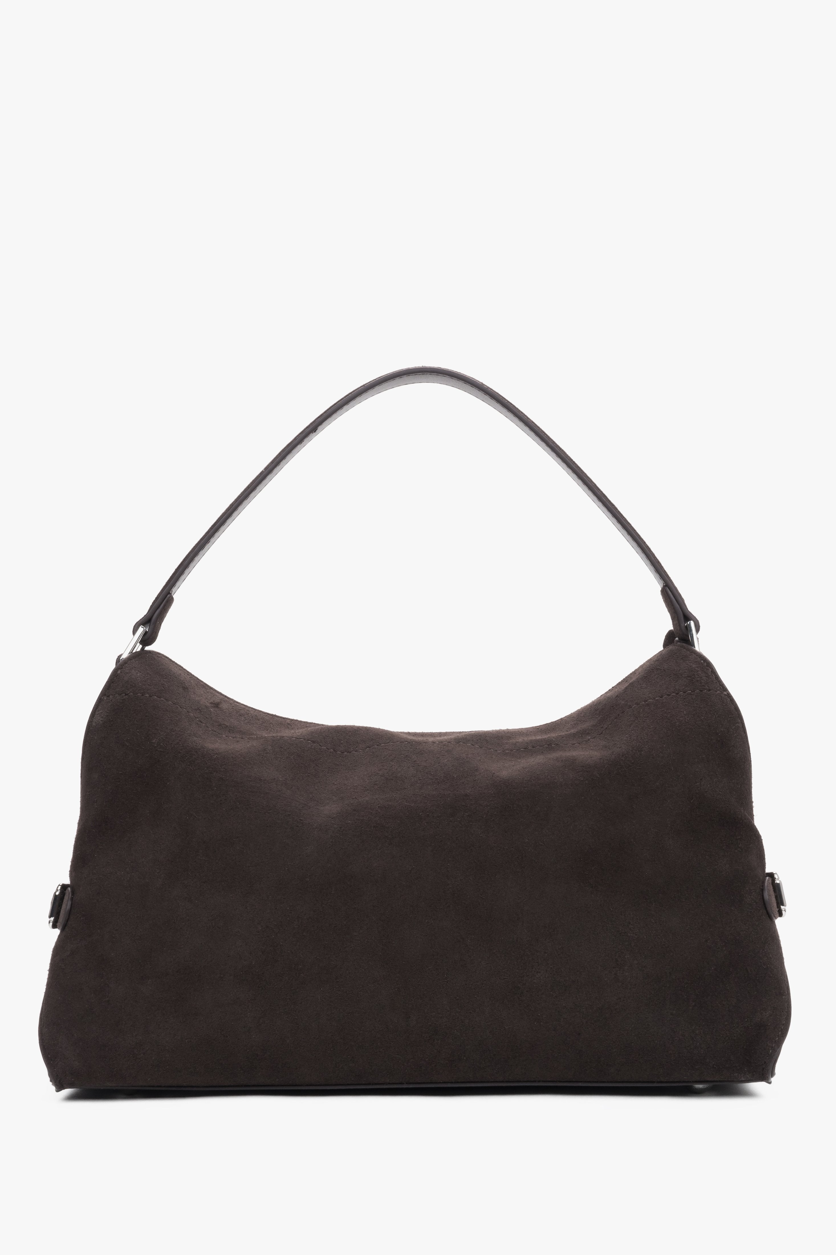 Women’s dark brown shoulder bag made of genuine velour by Estro.