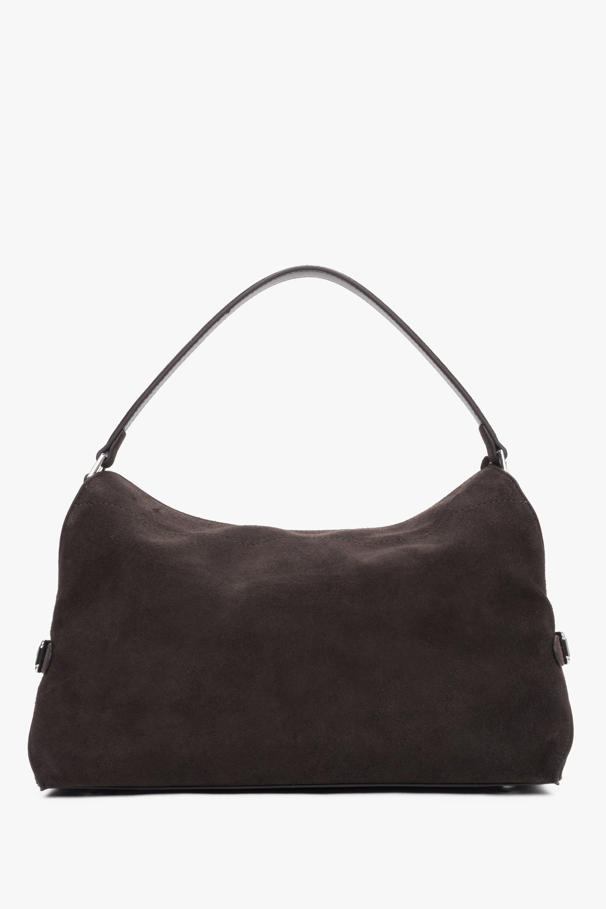 Women’s dark brown shoulder bag made of genuine velour by Estro.