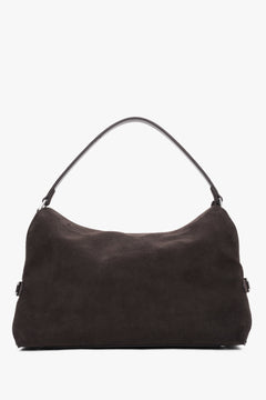Women’s dark brown shoulder bag made of genuine velour by Estro.