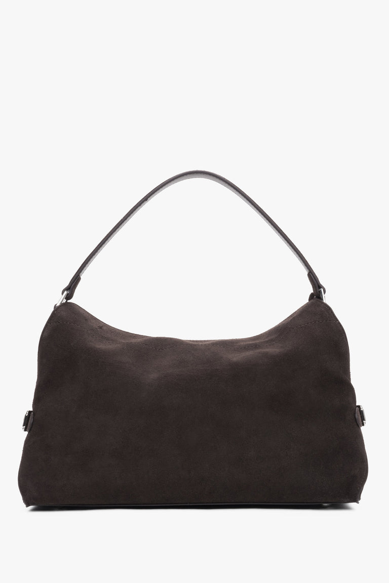 Women’s dark brown shoulder bag made of genuine velour by Estro.