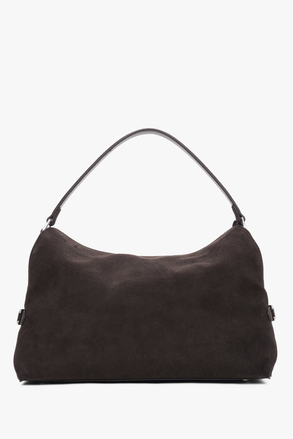 Women’s dark brown shoulder bag made of genuine velour by Estro.