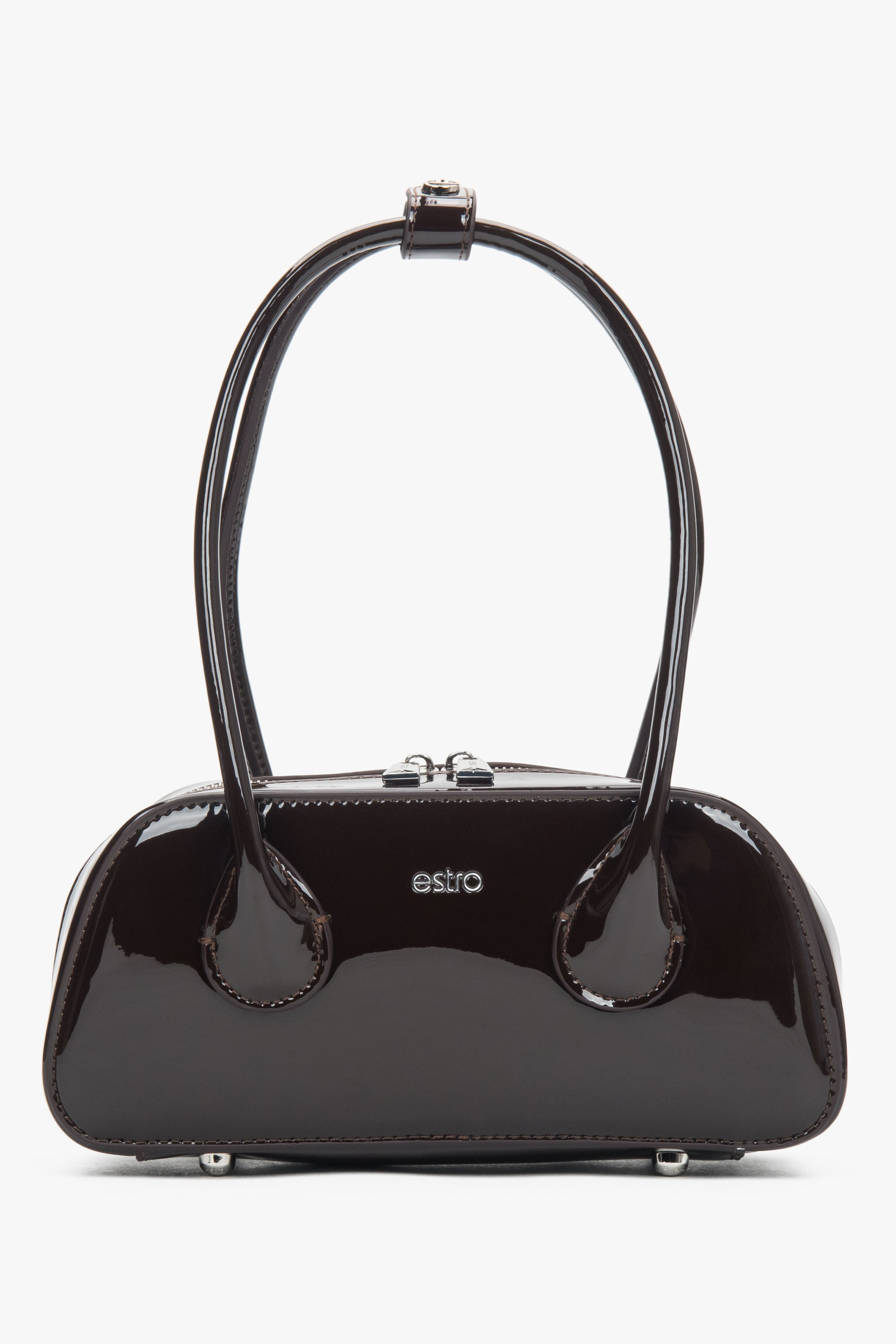 Women's Dark Brown Shoulder Bag made of Patent Genuine Leather Estro ER00118744.