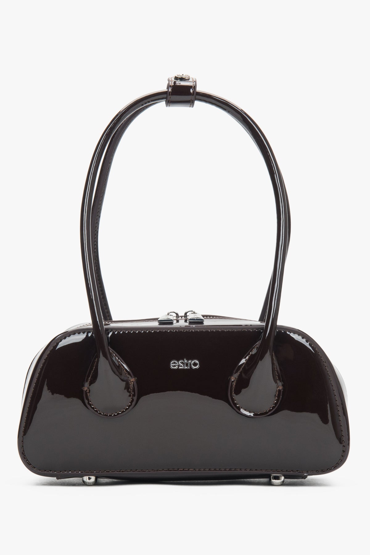 Women's Dark Brown Shoulder Bag made of Patent Genuine Leather Estro ER00118744.