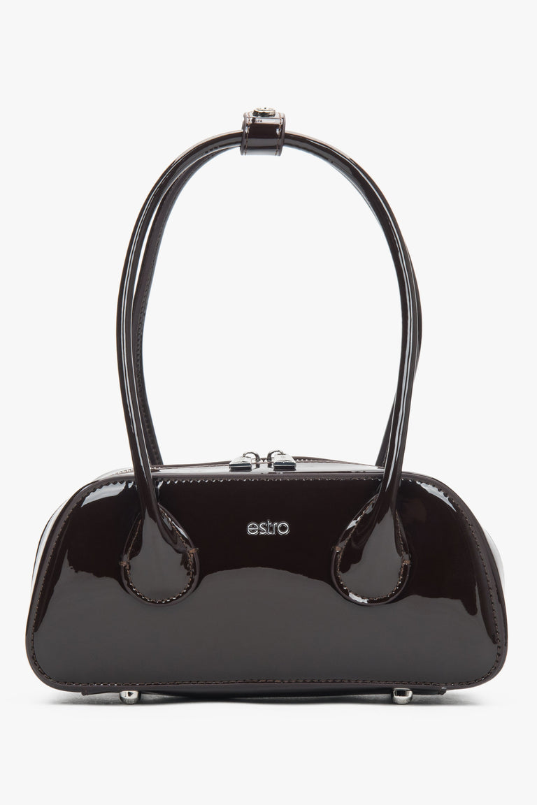 Women's Dark Brown Shoulder Bag made of Patent Genuine Leather Estro ER00118744.