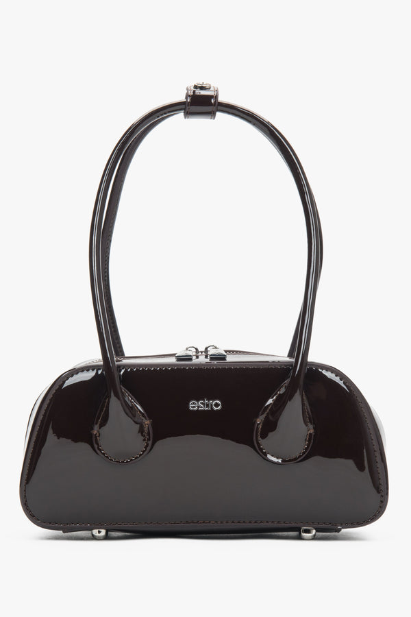 Women's Dark Brown Shoulder Bag made of Patent Genuine Leather Estro ER00118744.