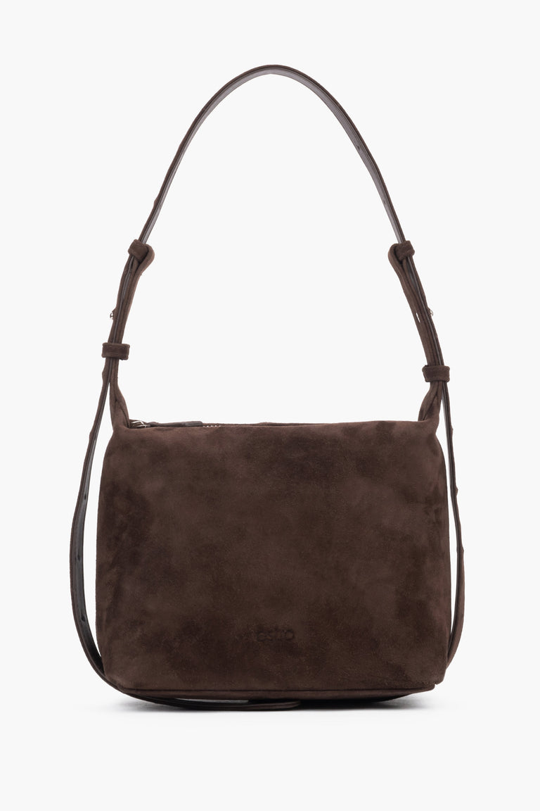 Women's Dark Brown Shoulder Bag made of Soft Genuine Velour Estro ER00119884.