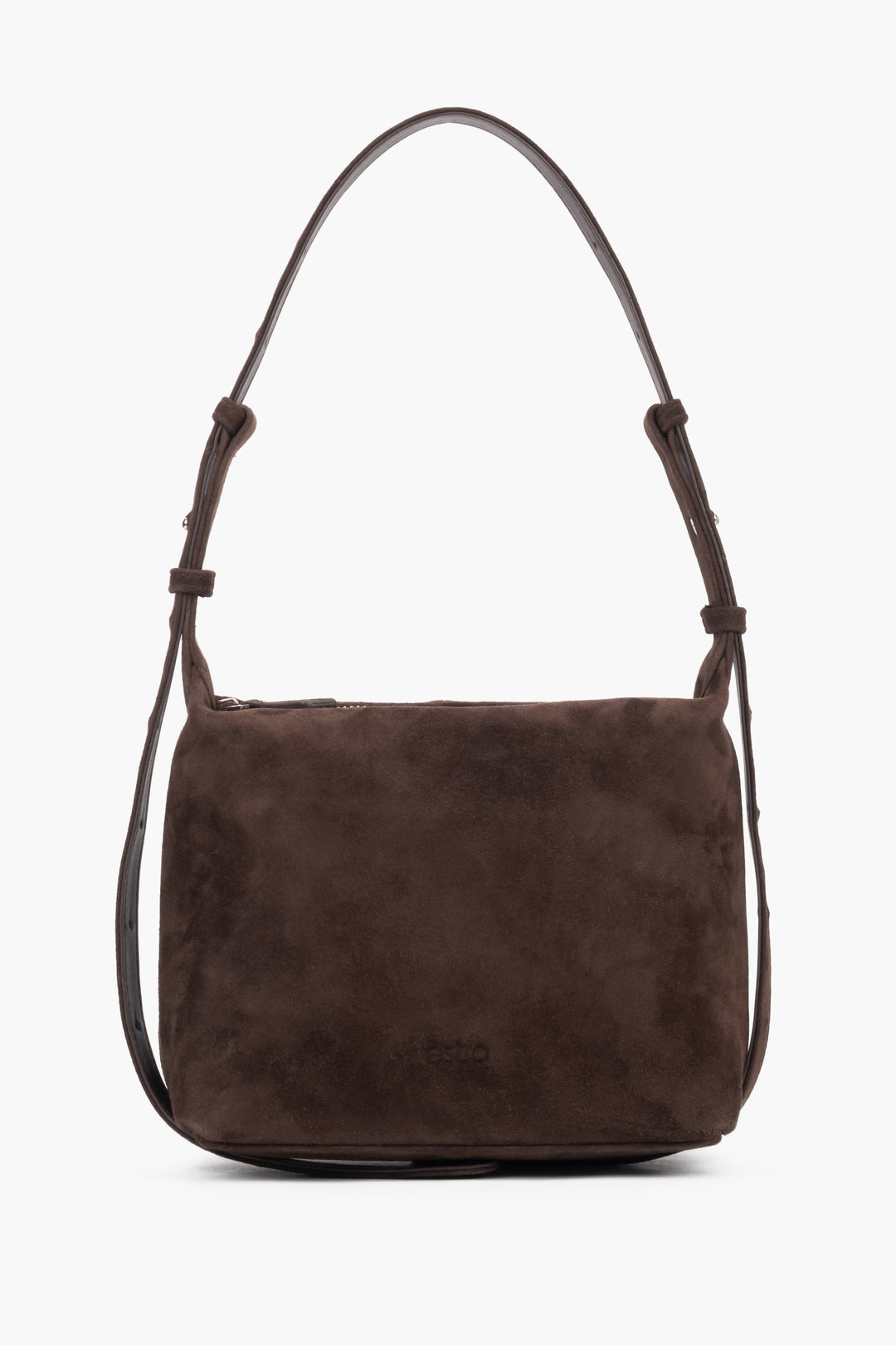Women's Dark Brown Shoulder Bag made of Soft Genuine Velour Estro ER00119884.
