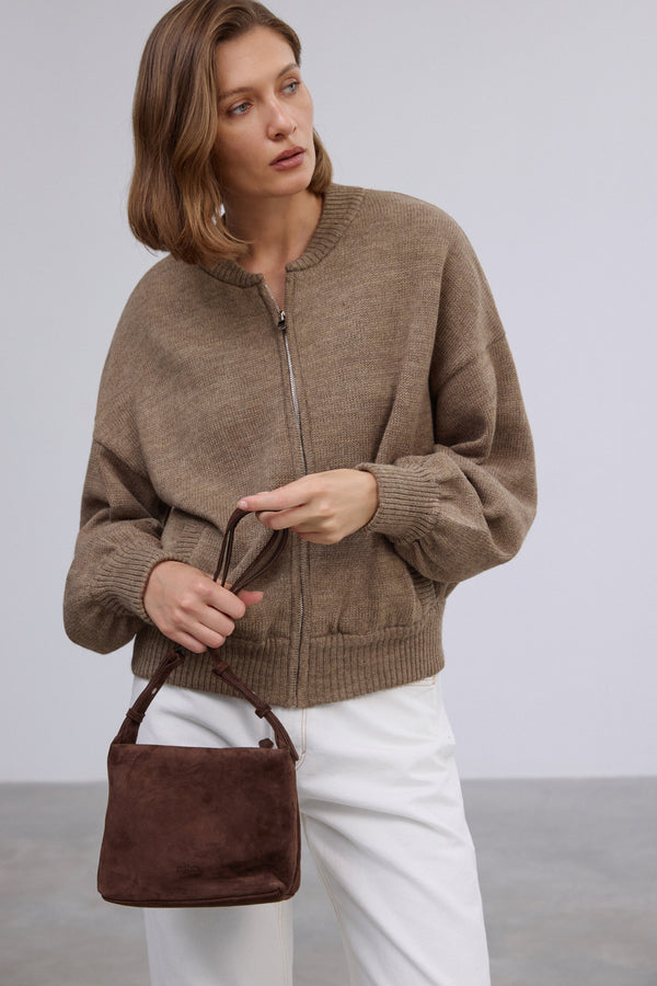 Women's Dark Brown Shoulder Bag made of Soft Genuine Velour Estro ER00119884