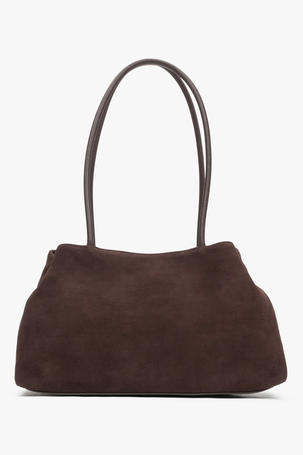 Women's Dark Brown Shoulder Bag made of Soft Genuine Velour Estro ER00116816.