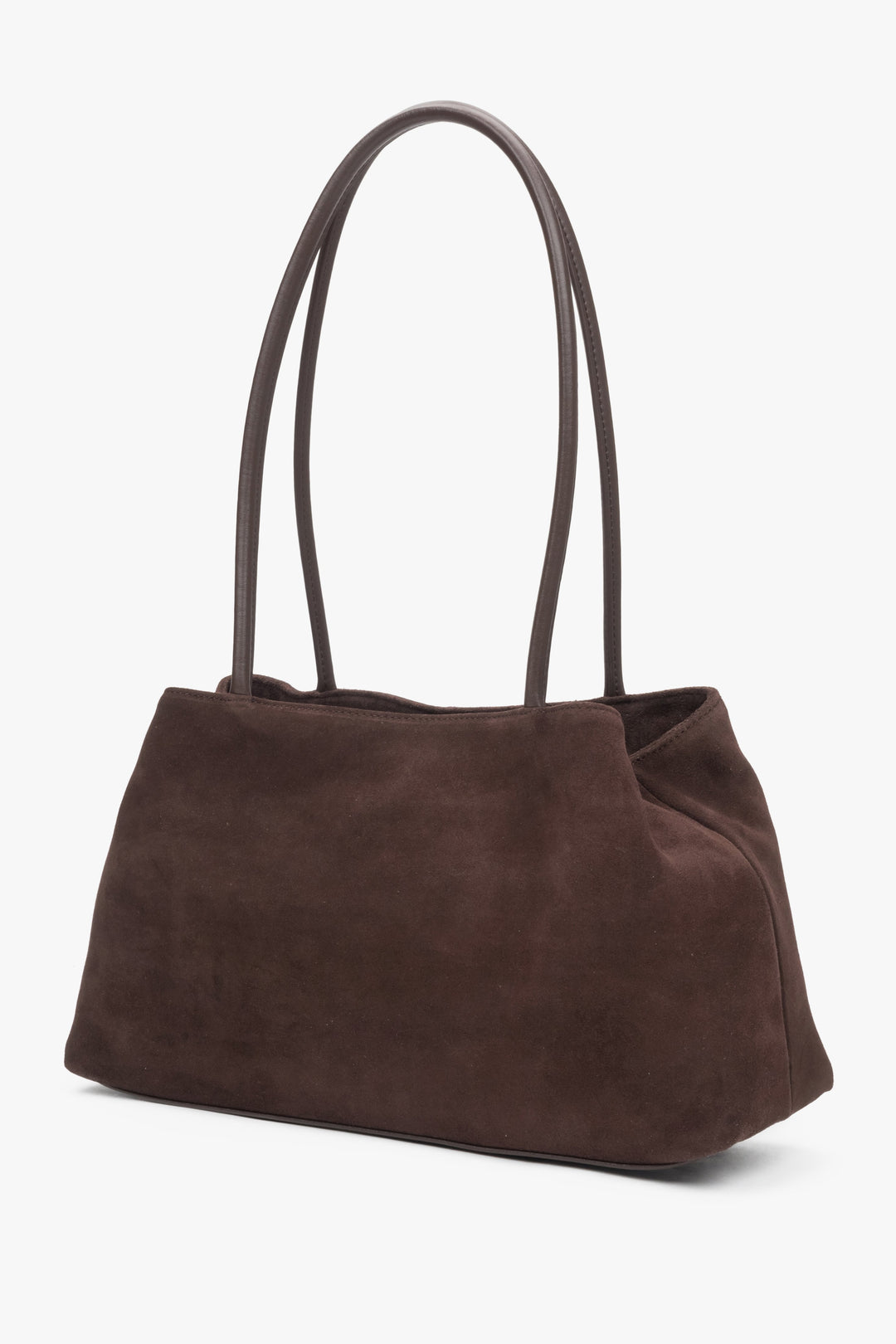 Women's dark brown shoulder bag made of soft genuine velour.