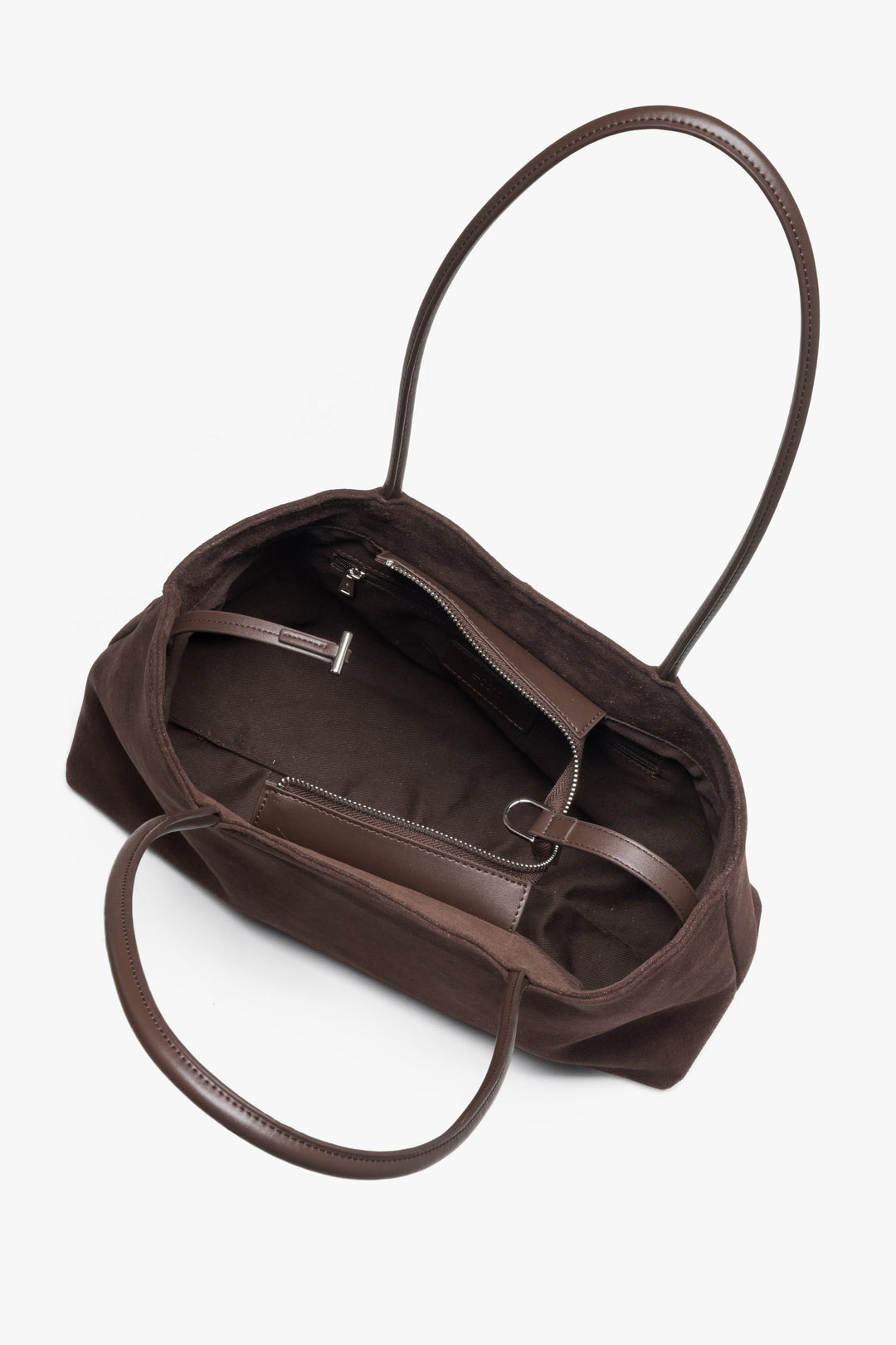 Women's dark brown shoulder bag made of soft genuine velour Estro.