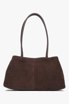 Women's shoulder bag, dark brown, made of soft genuine velour, Estro.