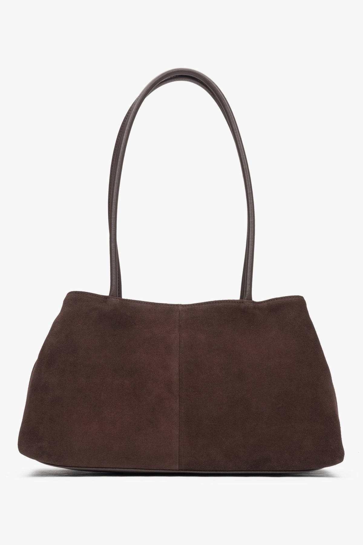 Women's shoulder bag, dark brown, made of soft genuine velour, Estro.