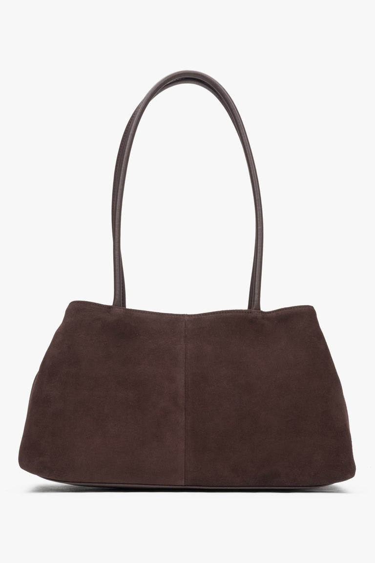 Women's shoulder bag, dark brown, made of soft genuine velour, Estro.