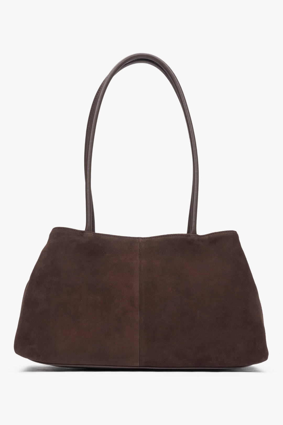 Women's shoulder bag, dark brown, made of soft genuine velour, Estro.