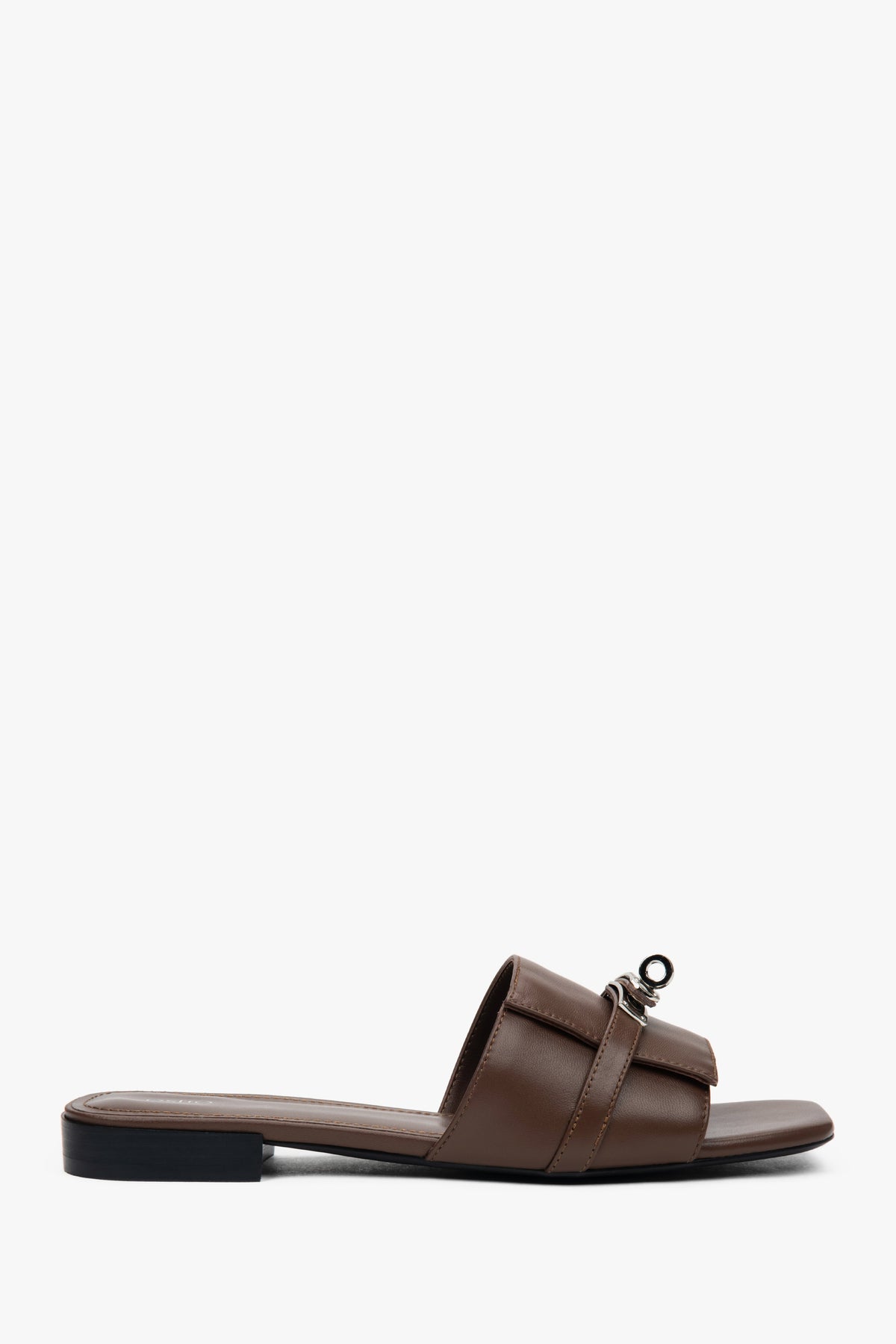Women's Dark Brown Slide Sandals with a Silver Embellishment Estro ER00117170.