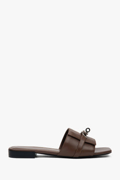 Women's Dark Brown Slide Sandals with a Silver Embellishment Estro ER00117170.