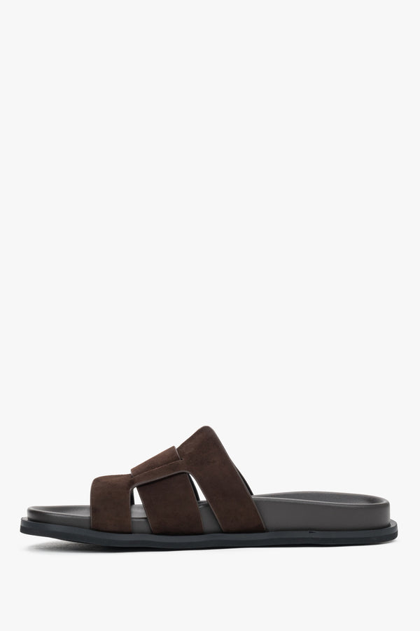 Women’s dark brown velour slide sandals Estro.
