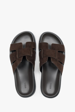 Women’s slide sandals, dark brown, made of natural velour, Estro.