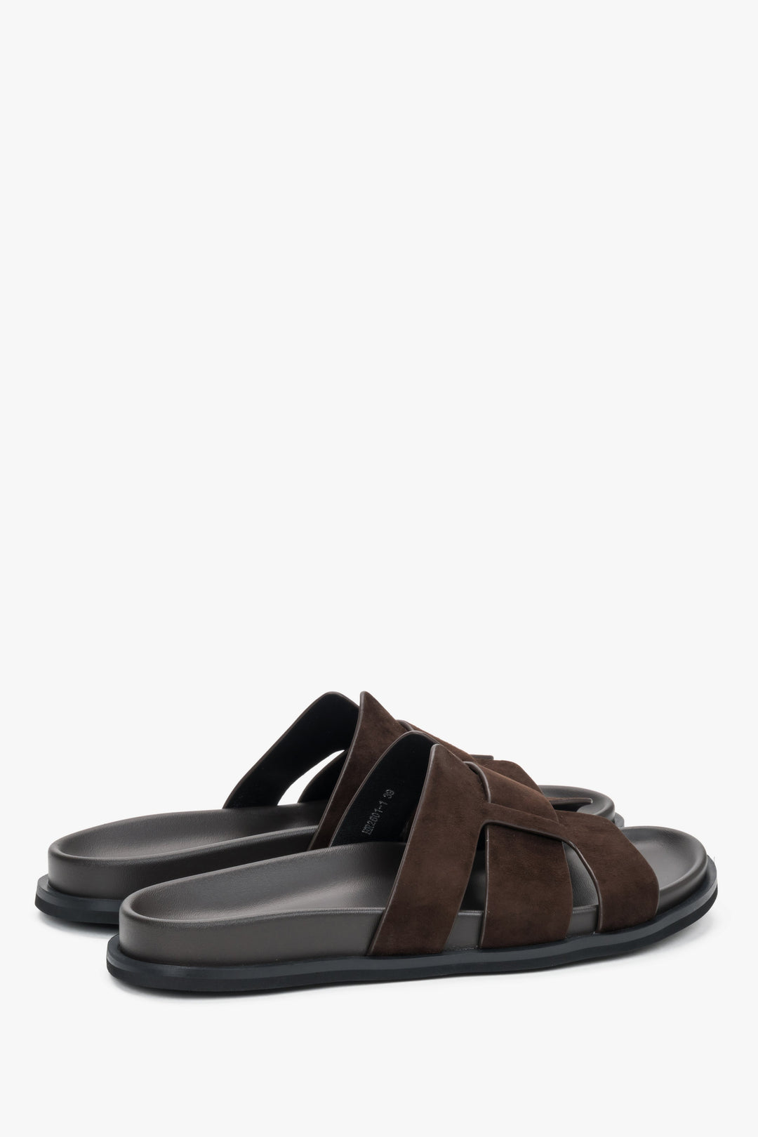 Made of natural velour, dark brown women’s slide sandals Estro.