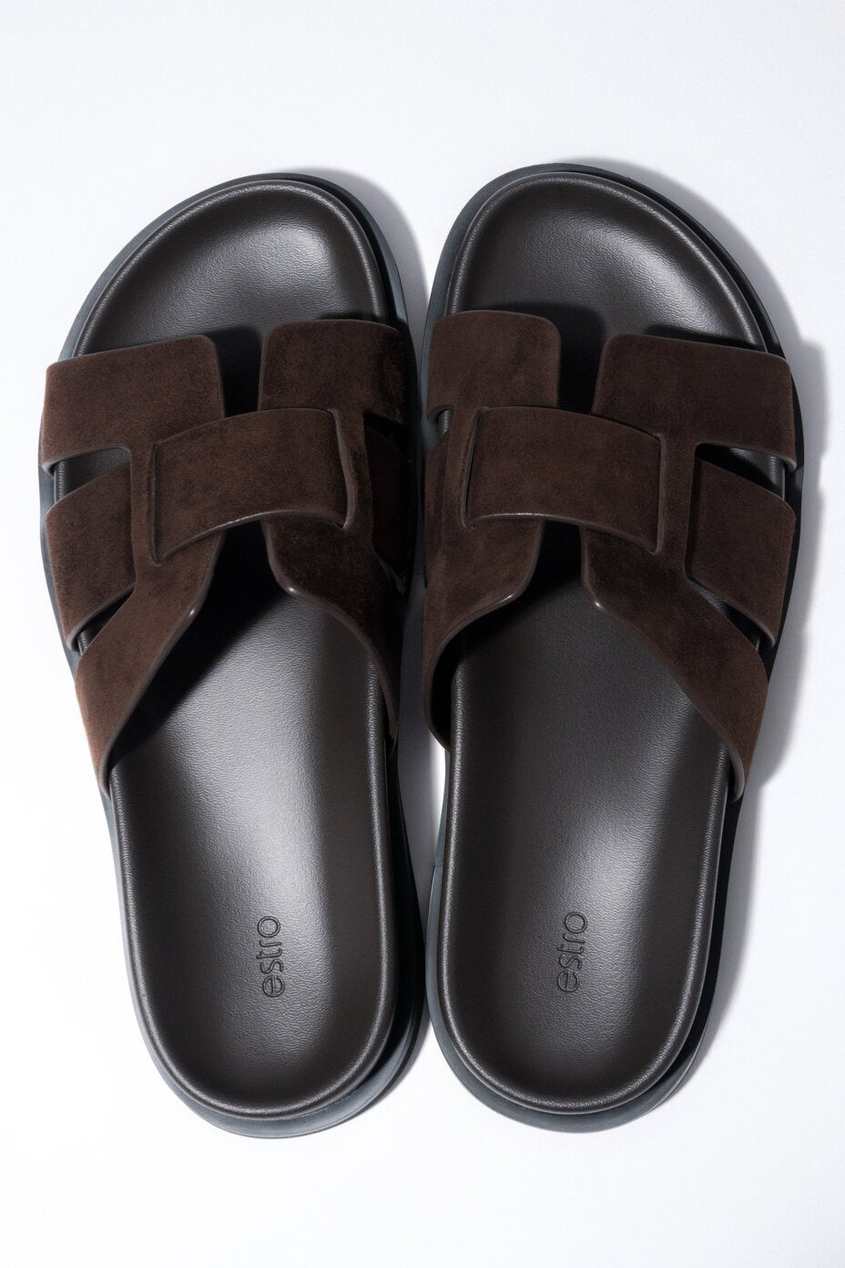 Women's Dark Brown Slide Sandals in Genuine Velour Estro ER00119363.