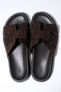 Women's Dark Brown Slide Sandals in Genuine Velour Estro ER00119363.