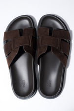 Women's Dark Brown Slide Sandals in Genuine Velour Estro ER00119363.