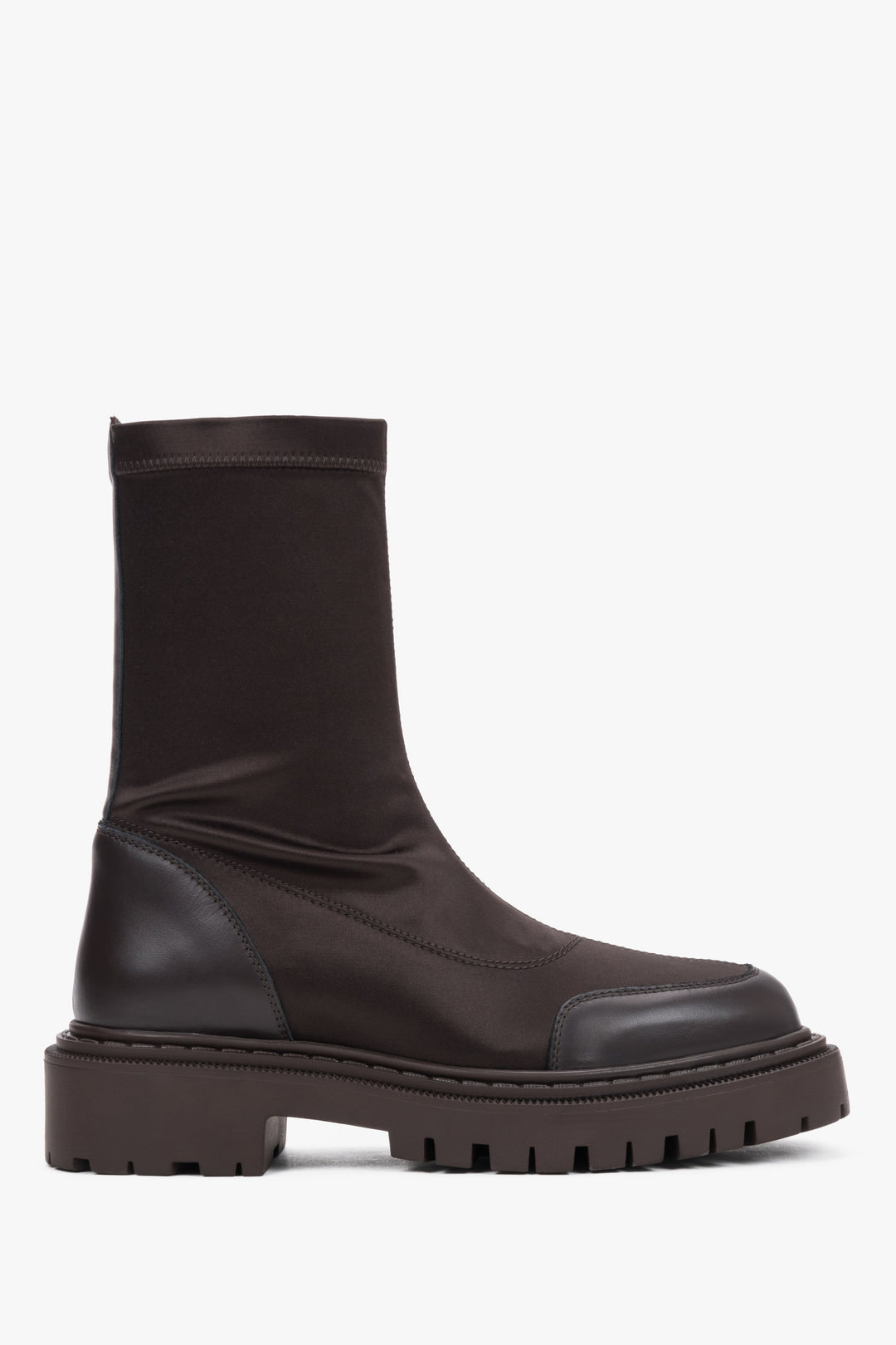 Women's Dark Brown Slip-On Ankle Boots with Elastic Shaft Estro ER00120689.