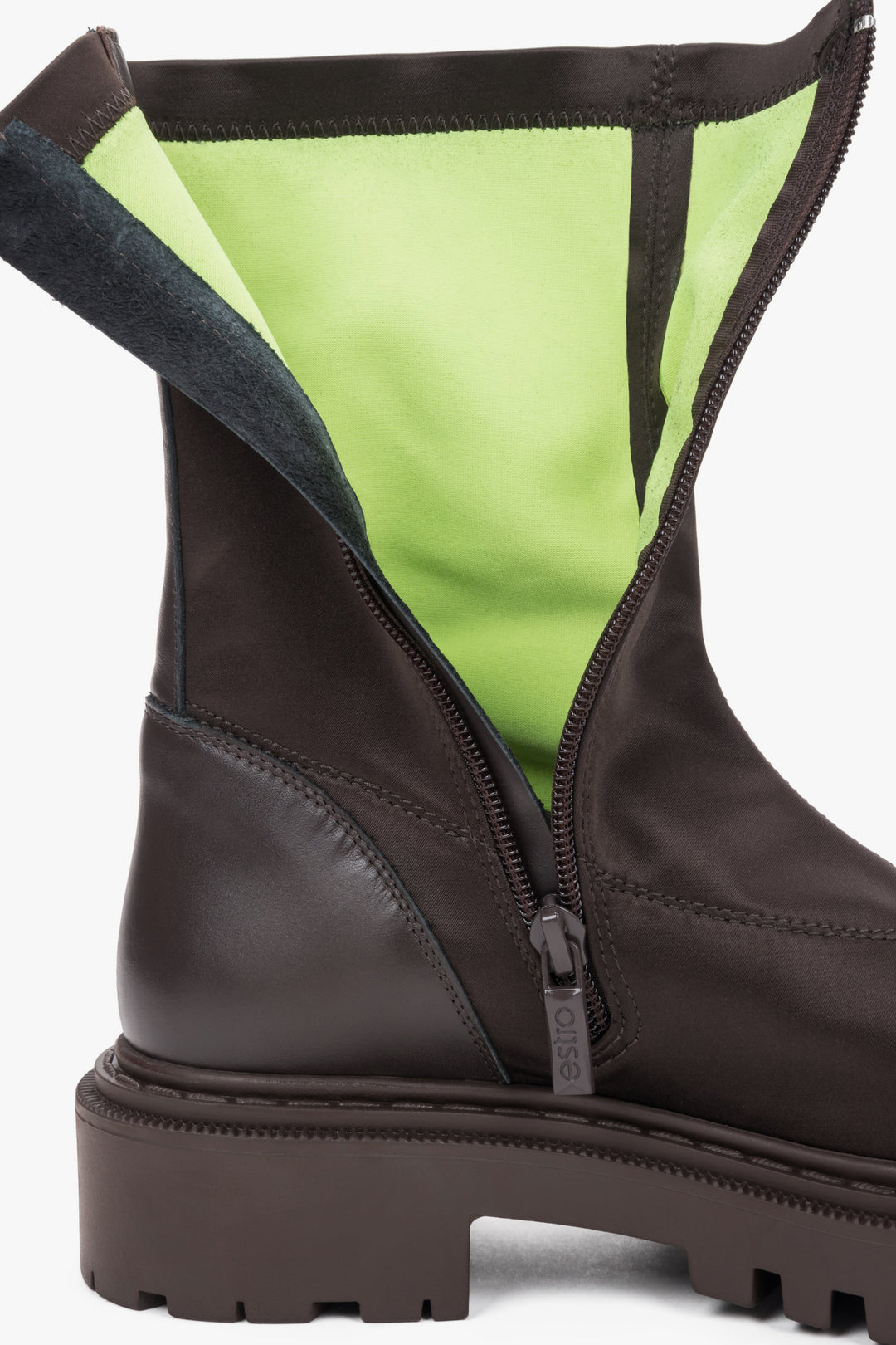 Dark brown Estro women's ankle boots with an elastic upper.