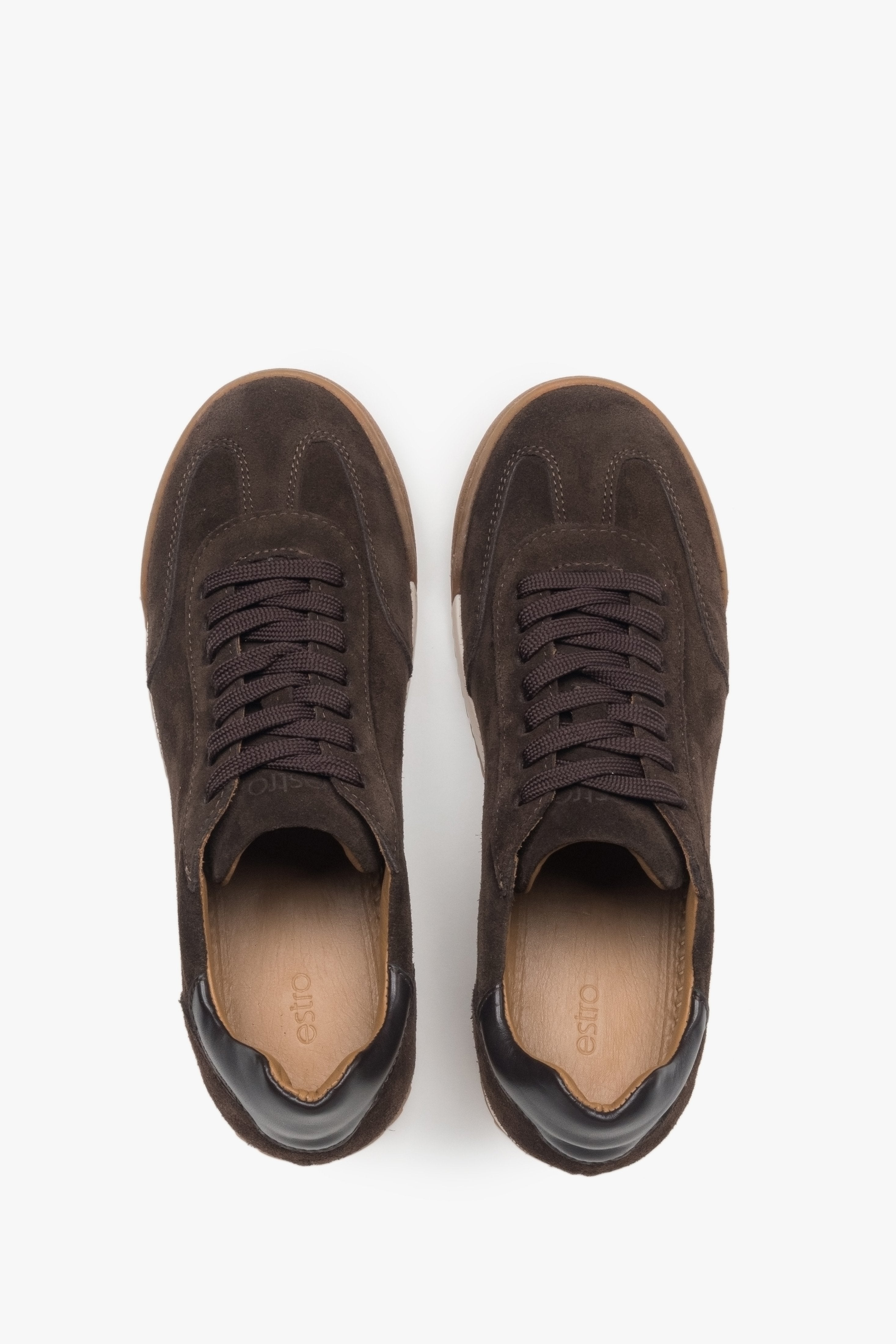Estro women’s sneakers, dark brown, in premium Italian natural velour with a flexible sole.