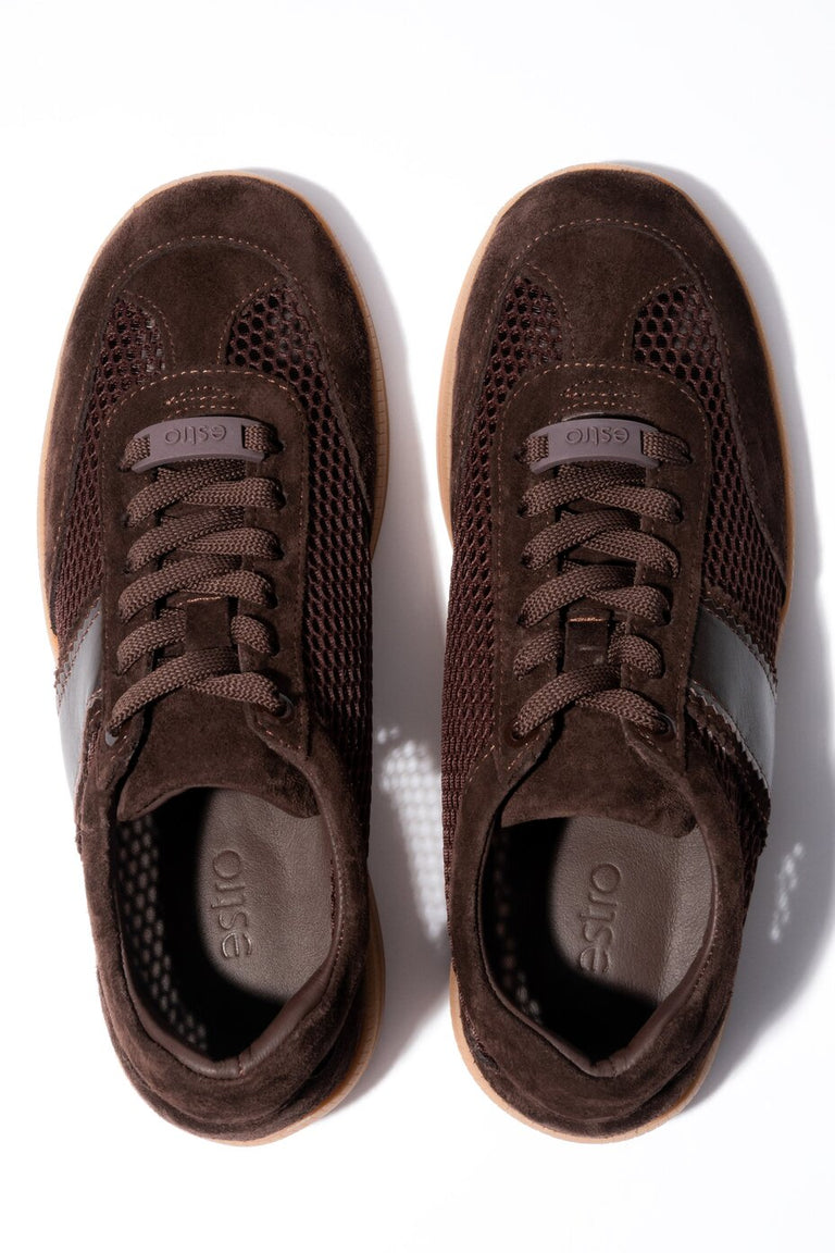 Women's Dark Brown Sneakers with Mesh made of Natural Leather & Velour Estro ER00119688