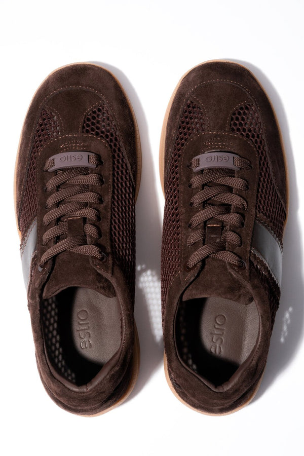 Women's Dark Brown Sneakers with Mesh made of Natural Leather & Velour Estro ER00119688