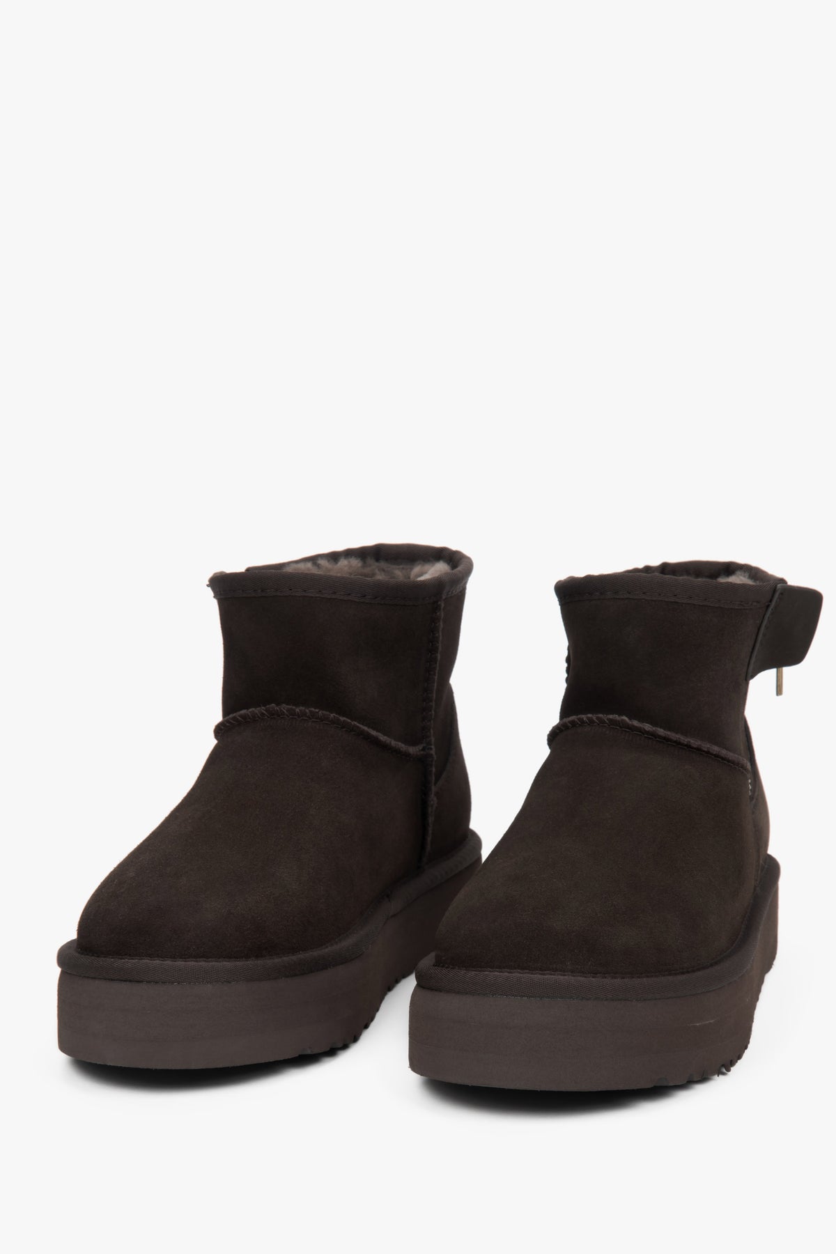 Dark brown women's snow boots – genuine velour and warm fur.
