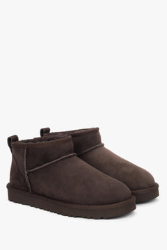 Dark brown snow boots made of genuine velour with a soft fur interior — Estro.